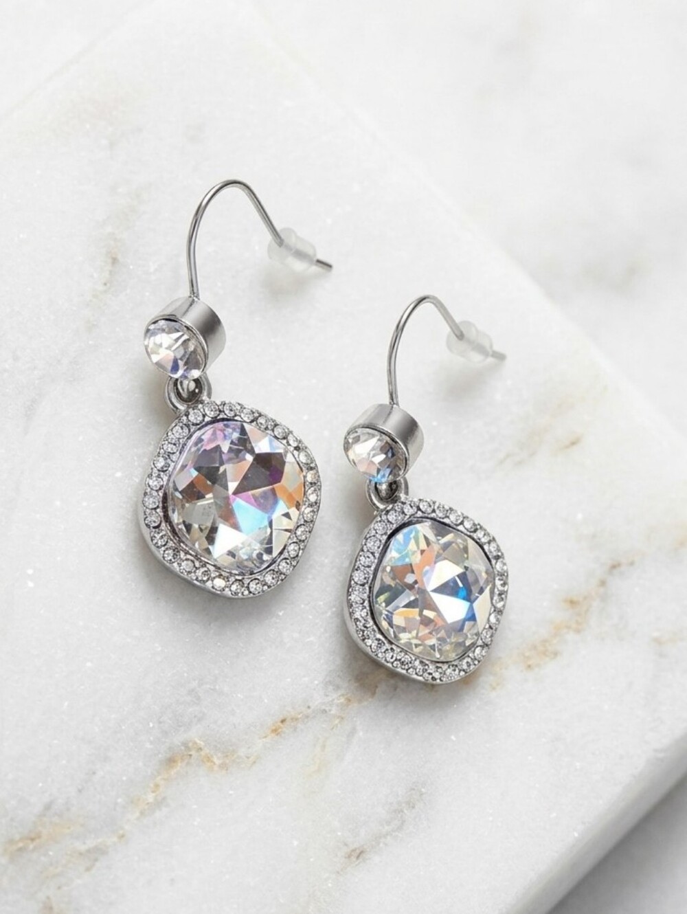 Sparkling Crystal Drop Earrings - Silver-Tone